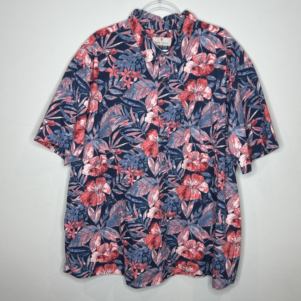 Oak Hill Mens 3XL Blue Hawaiian Camp Shirt Tropical Island Print Cotton Coastal - Picture 6 of 8